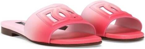 Dolce & Gabbana Kids Leren slippers met logo en uitgesneden details Roze