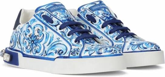 Dolce & Gabbana Kids Portofino Light sneakers met Majolica-print Wit