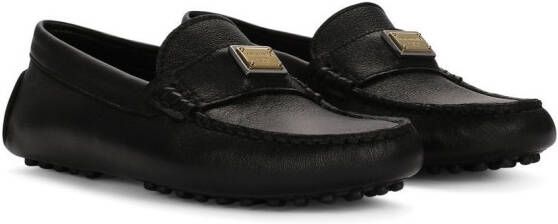 Dolce & Gabbana Kids Leren loafers met logo Zwart