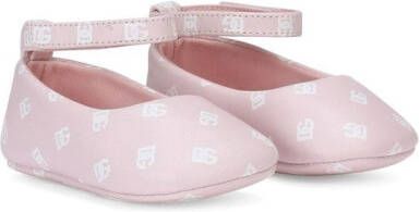 Dolce & Gabbana Kids Leren ballerina's met logoprint Roze