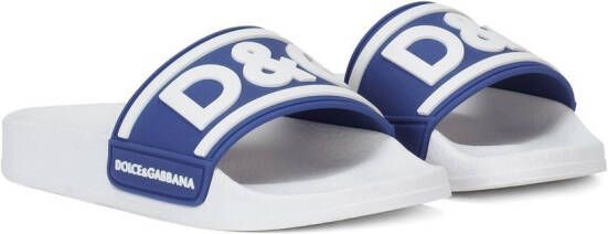 Dolce & Gabbana Kids Badslippers met logoprint Blauw