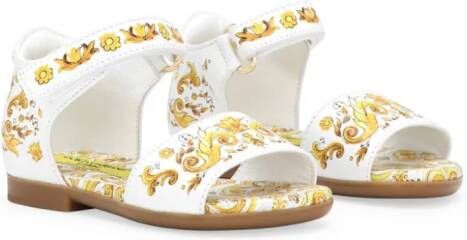 Dolce & Gabbana Kids Leren sandalen met Majolica-print Geel
