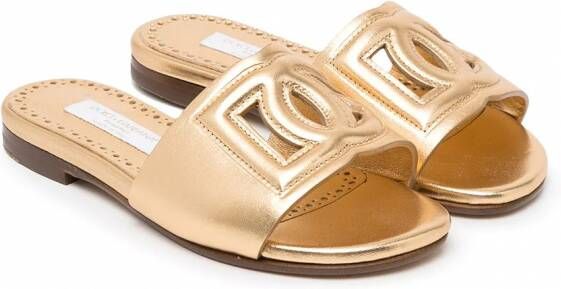 Dolce & Gabbana Kids Leren sandalen Goud