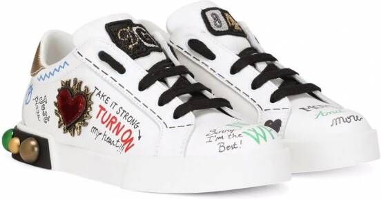 Dolce & Gabbana Kids Portofino DG King leren sneakers Wit