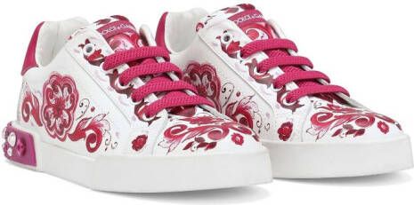 Dolce & Gabbana Kids Portofino leren sneakers Wit