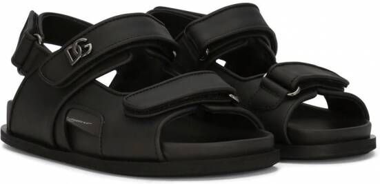 Dolce & Gabbana Kids Leren sandalen met klittenband Zwart