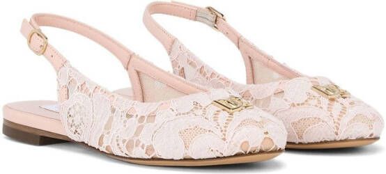 Dolce & Gabbana Kids Slingback sandalen met DG-logo met kant Roze