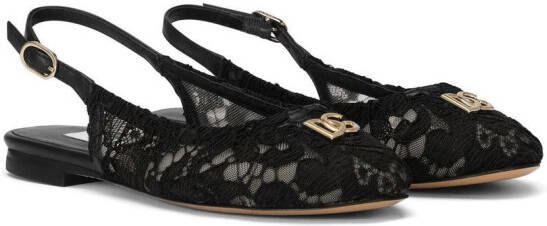 Dolce & Gabbana Kids Slingback sandalen met DG-logo met kant Zwart