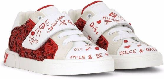 Dolce & Gabbana Kids Sneakers met glitterdetail Rood