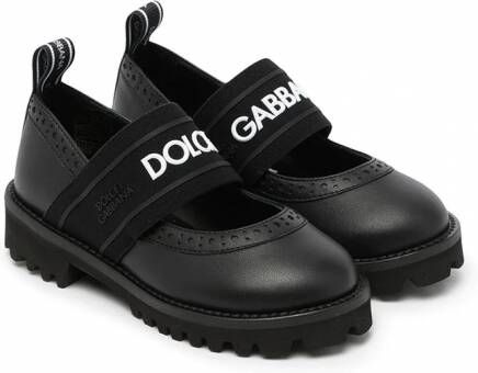 Dolce & Gabbana Kids Mary Jane leren schoenen met logoband Zwart