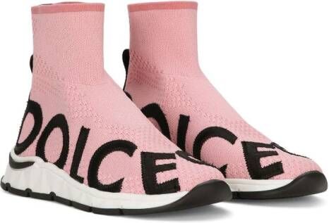 Dolce & Gabbana Kids Soksneakers met logo jacquard Roze