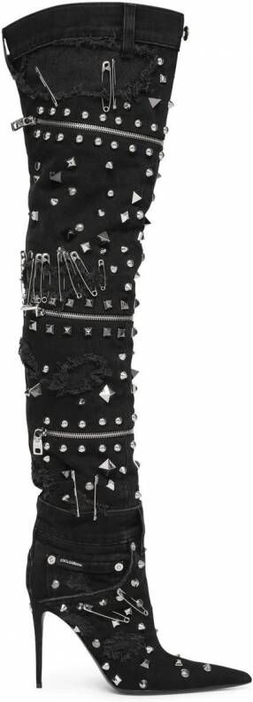 Schoenen Hoge laarzen Laarzen met hak Dolce & Gabbana Laarzen met hak zwart-wolwit grafisch patroon casual uitstraling 