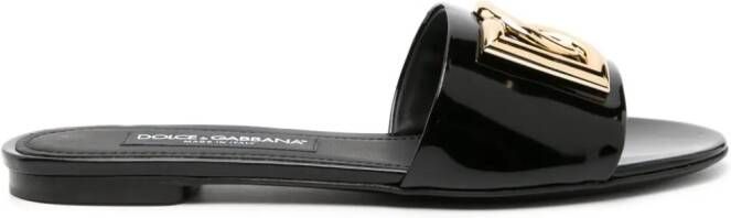 Dolce & Gabbana Lakleren slippers met logoplakkaat Zwart