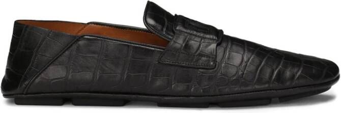 Dolce & Gabbana Leren loafers met krokodillen-reliëf en logo Zwart
