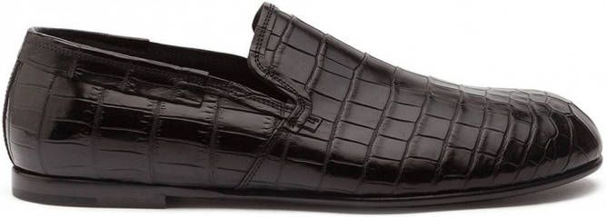 Dolce & Gabbana Leren loafers met krokodillen-reliëf Zwart
