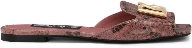 Dolce & Gabbana Leren slippers met logoplakkaat Roze