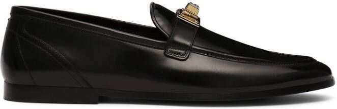Dolce & Gabbana Leren loafers met logo-applicatie Zwart