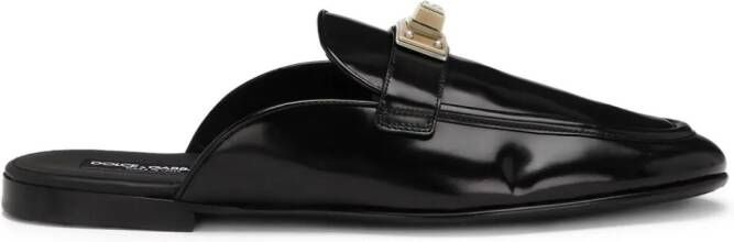 Dolce & Gabbana Leren slippers Zwart