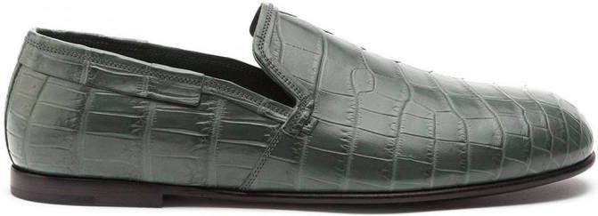 Dolce & Gabbana Leren loafers met krokodillen-reliëf Groen