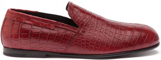 Dolce & Gabbana Leren loafers met krokodillen-reliëf Rood