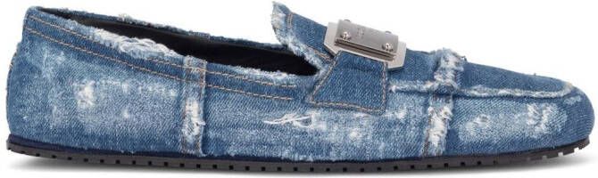 Dolce & Gabbana Loafers met denim patchwork en logo label Blauw