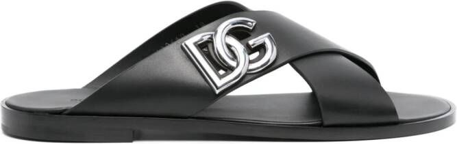 Dolce & Gabbana Leren slippers Zwart