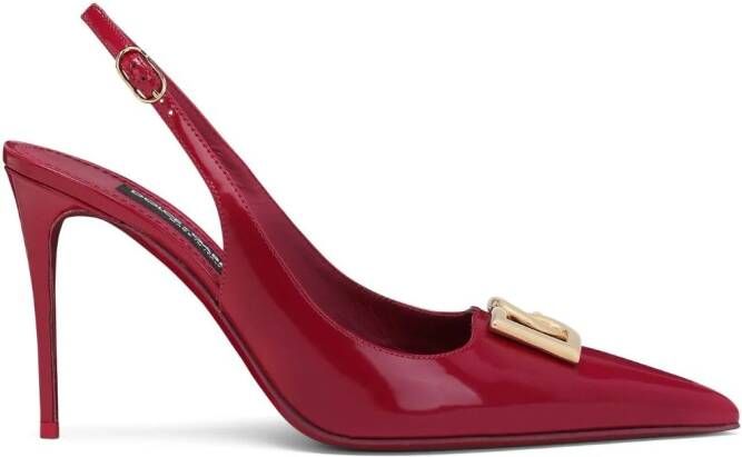 Dolce & Gabbana logo-plaque heeled slingback pumps Rood