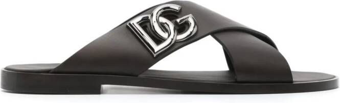 Dolce & Gabbana Leren sandalen met DG-logo Bruin