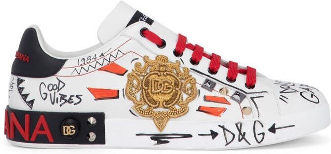 Dolce & Gabbana Portofino leren sneakers met studs Wit