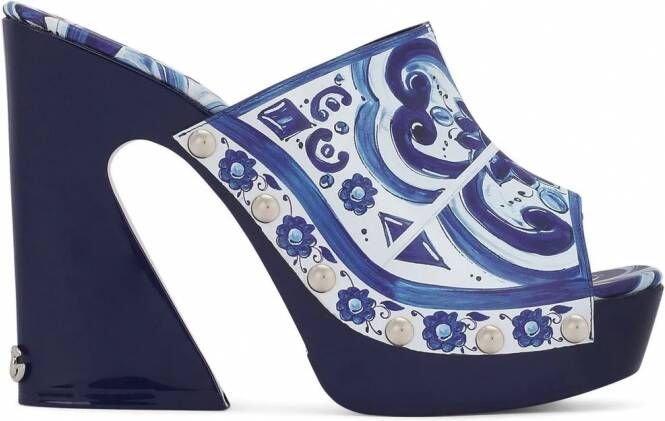 Dolce & Gabbana Muiltjes met print en plateauzool Blauw