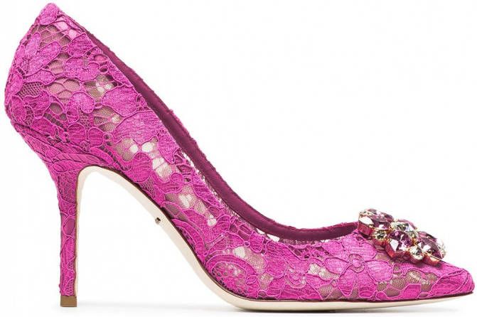 Dolce & Gabbana Pink Belucci 90 lace pumps with crystals Roze