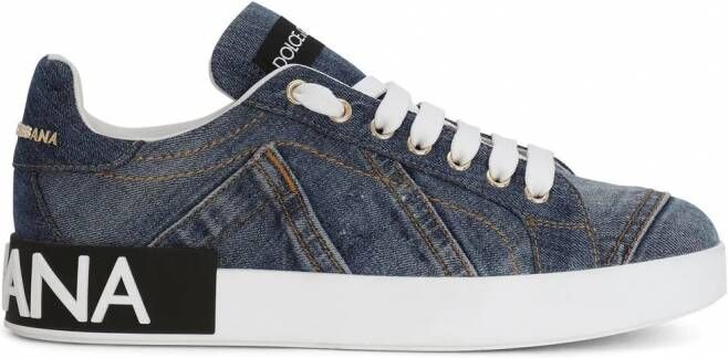 Dolce & Gabbana Portofino leren sneakers met logo label Blauw