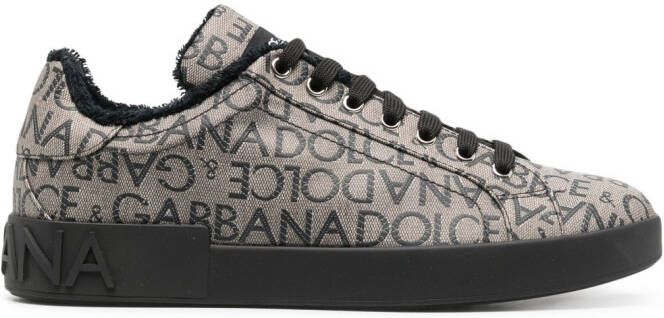 Dolce & Gabbana Portofino sneakers met jacquard Zwart