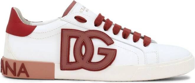 Dolce & Gabbana Portofino leren sneakers met logo applicatie Wit