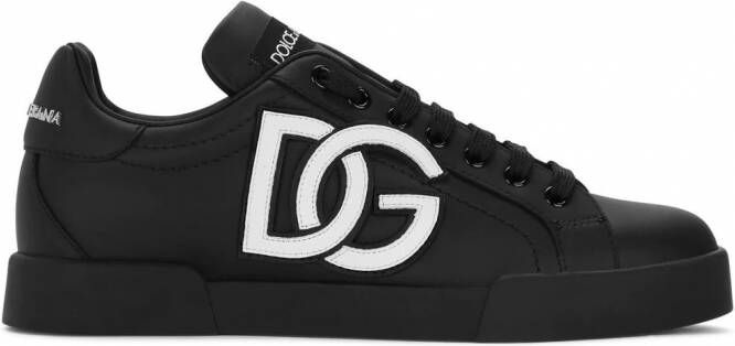Dolce & Gabbana Portofino leren sneakers met logo label Zwart