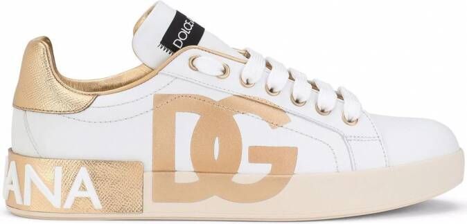 Dolce & Gabbana Portofino leren sneakers met logoprint Wit