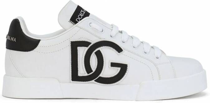 Dolce & Gabbana Portofino leren sneakers met logo label Wit