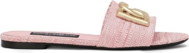 Dolce & Gabbana Raffia slippers met logoplakkaat Roze