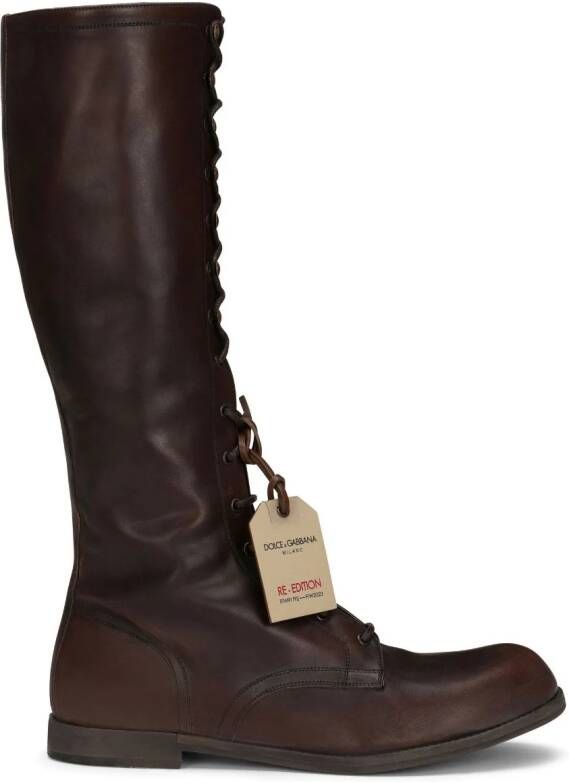 Dolce & Gabbana Re-Edition leren veterlaarzen Bruin