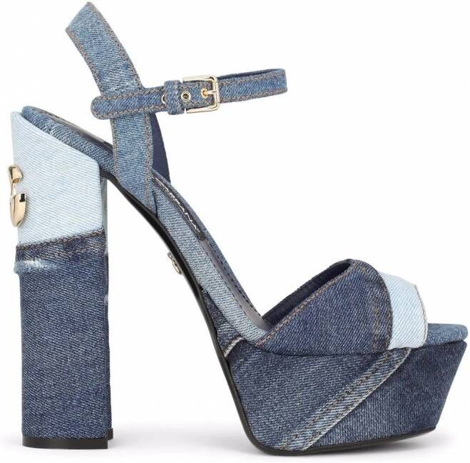 Dolce & Gabbana 145mm sandalen met plateauzool en denim patchwork Blauw