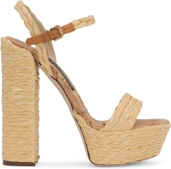 Dolce & Gabbana 145mm Raffia sandalen met plateauzool Beige