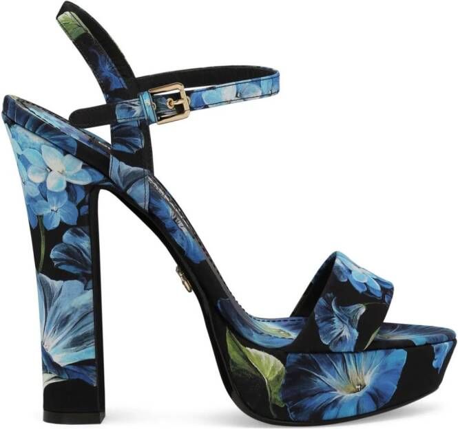 Dolce & Gabbana Sandalen met plateauzool en bloemenprint Blauw
