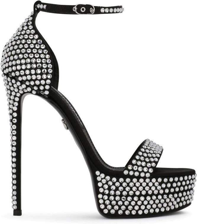 Dolce & Gabbana 145mm sandalen verfraaid met stras en plateauzool Zwart