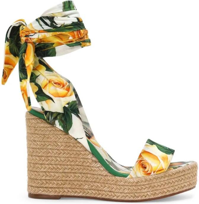 Dolce & Gabbana Sandalen met sleehak en bloemenprint Groen