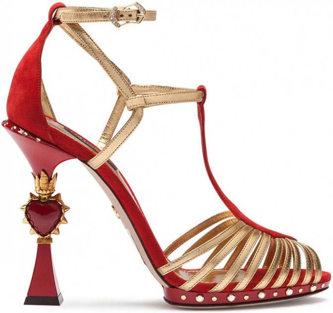 Dolce & Gabbana 105 mm suède sandalen met bewerkte hak Rood