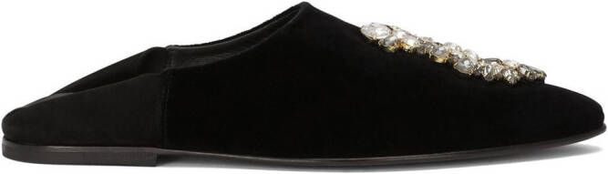 Dolce & Gabbana Fluwelen slippers met broche Zwart