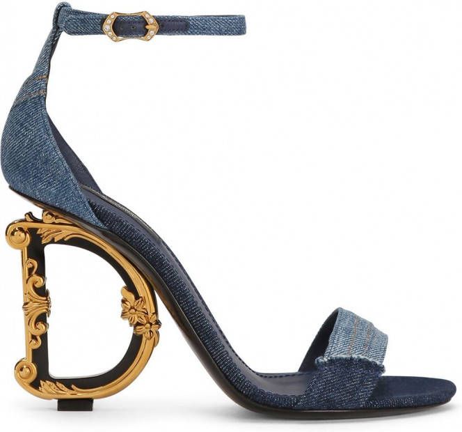 Dolce & Gabbana 105 mm sandalen met patchwork en DG-hak Blauw