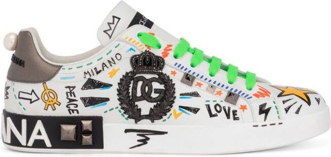 Dolce & Gabbana Portofino leren sneakers met studs Wit