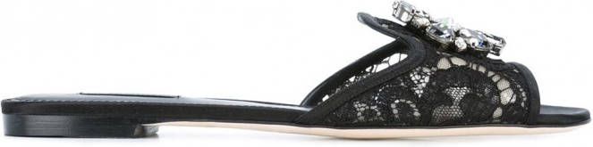Dolce & Gabbana Rainbow Lace sandalen met broche Zwart