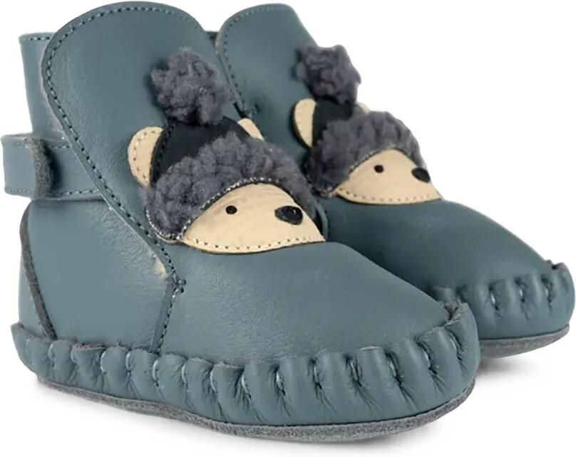 Donsje Junus enkellaarzen met klittenband en dieren-patch Blauw